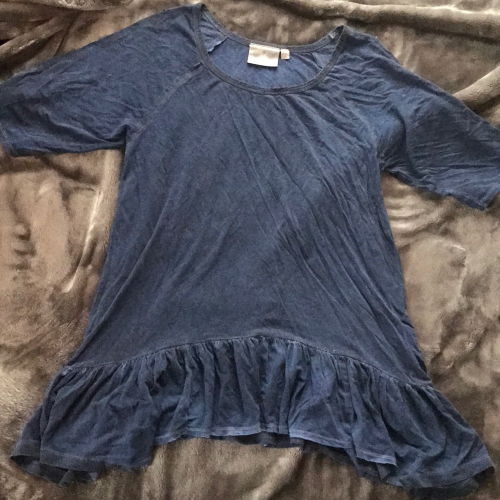 Blue Peplum Cold Shoulder Top